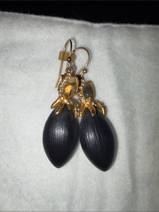 Alexis Bittar Jewelry - Alexis Bittar Black and Gold Drop Earrings with Crystal Accents